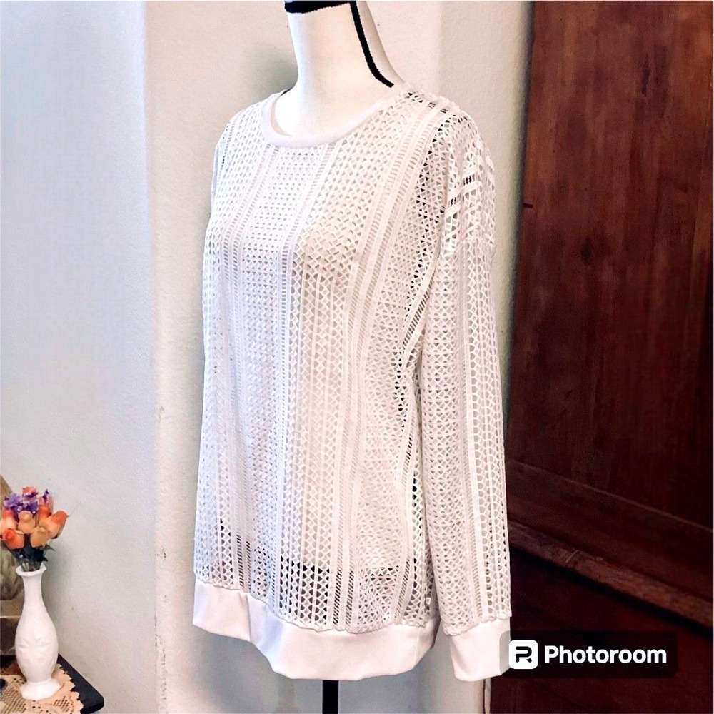 Fabletics Sophie Open Knit White Tunic Long SleeveTop Cover‎ Up Size Medium - Picture 2 of 7